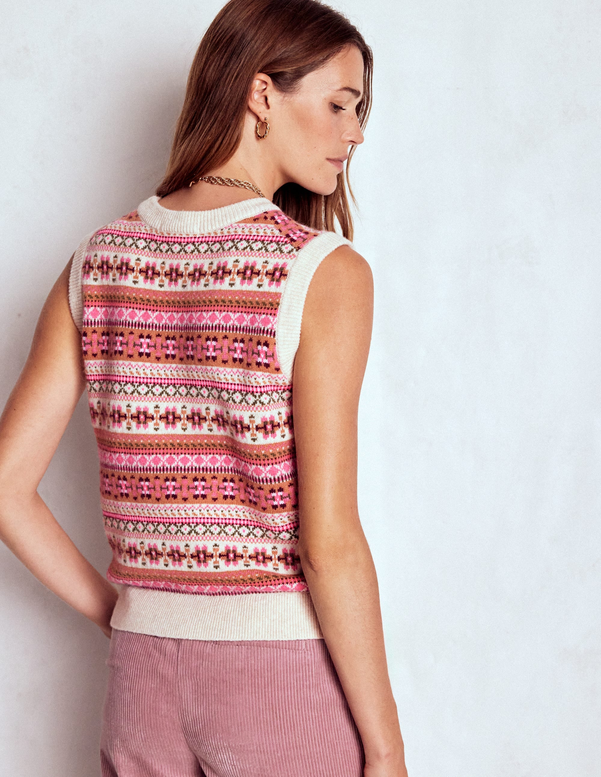 Edie Fair Isle Vest-Pink Heritage Fair Isle - Image 3
