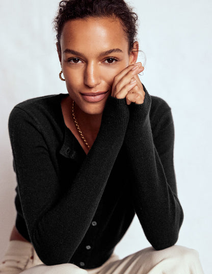 Eva Cashmere Cropped Cardigan-Black-1
