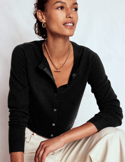 Eva Cashmere Cropped Cardigan-Black-2