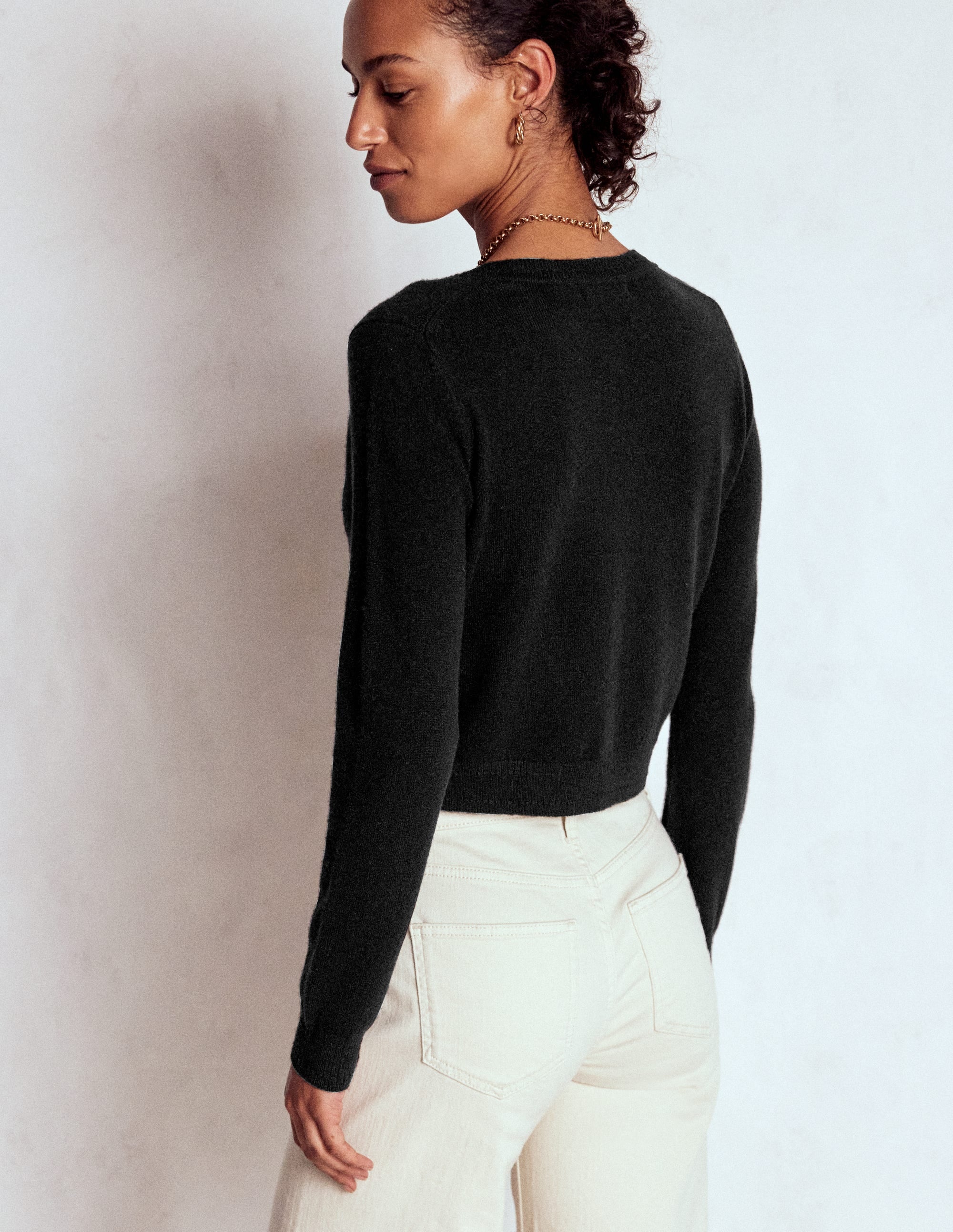 Eva Cashmere Cropped Cardigan-Black | Boden USA