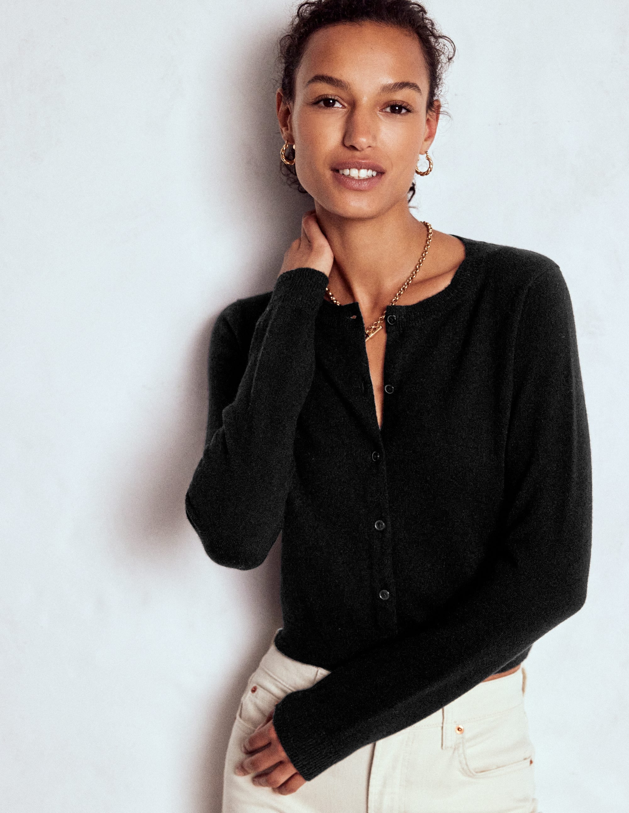 Eva Cashmere Cropped Cardigan-Black | Boden USA