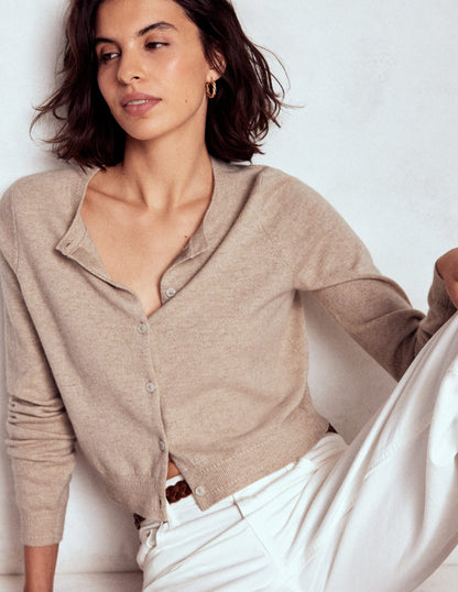 Eva Cashmere Cropped Cardigan-Chinchilla Melange-1