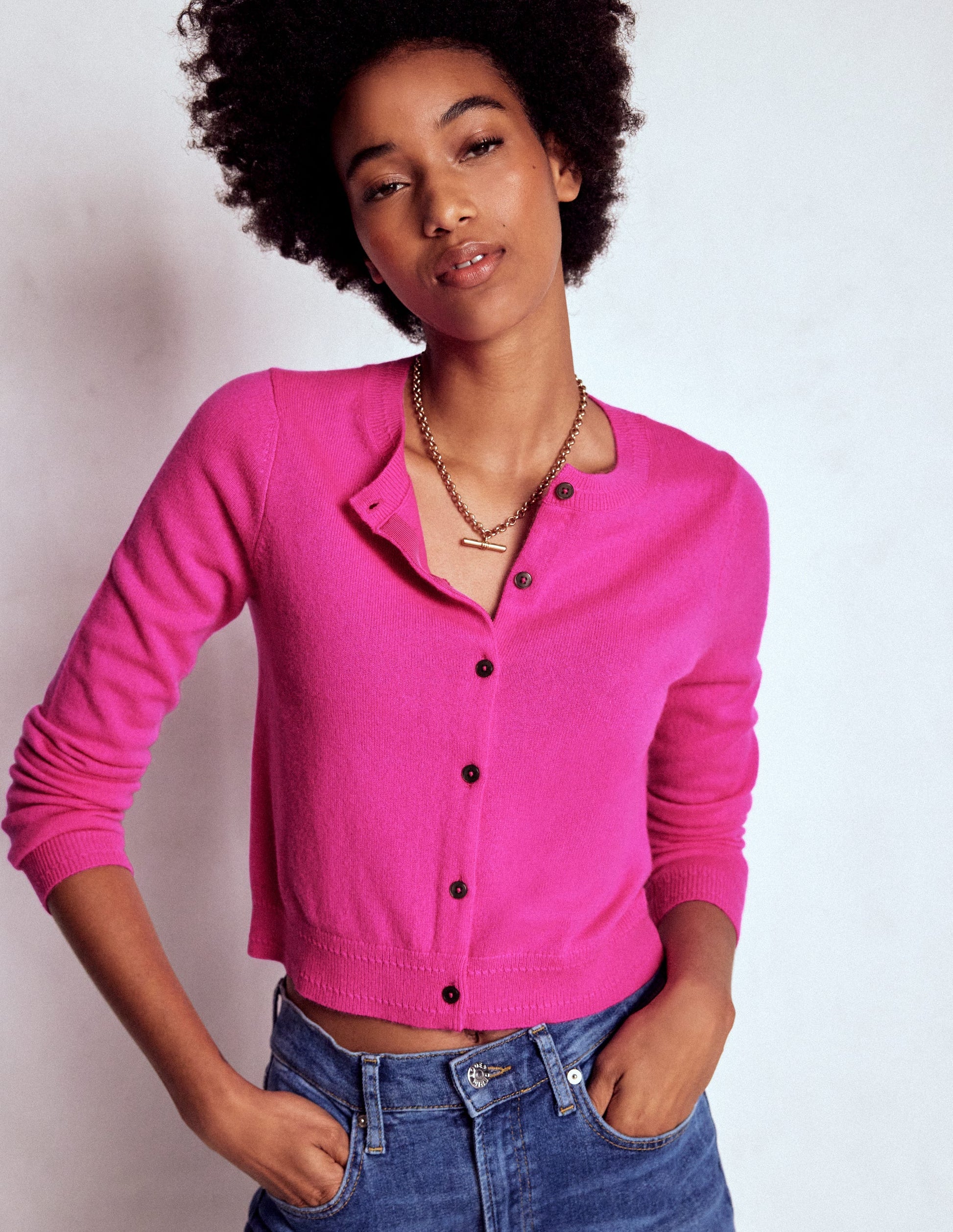 Eva Cashmere Cropped Cardigan-Pop Pansy-1