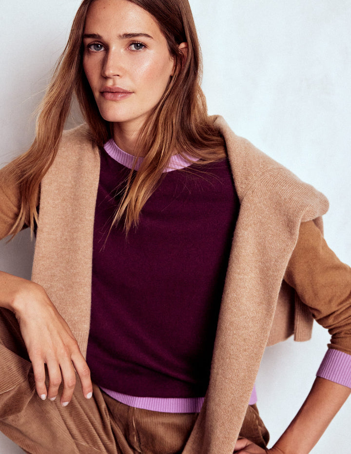 Meg Saddle Sleeve Sweater-Plum Jam,  Colour Block