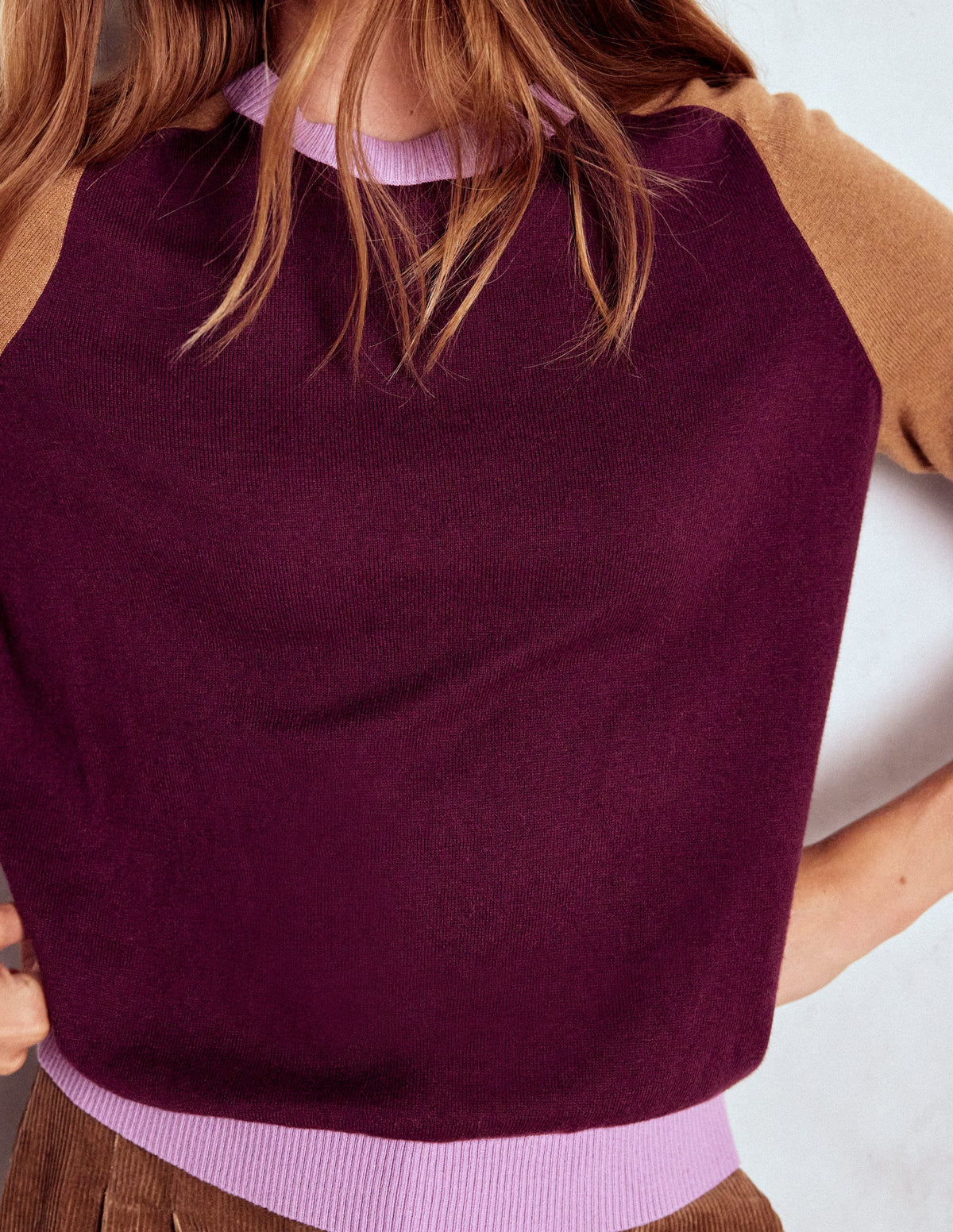 Meg Raglan Sleeve Sweater-Plum Jam,  Colour Block - Image 2
