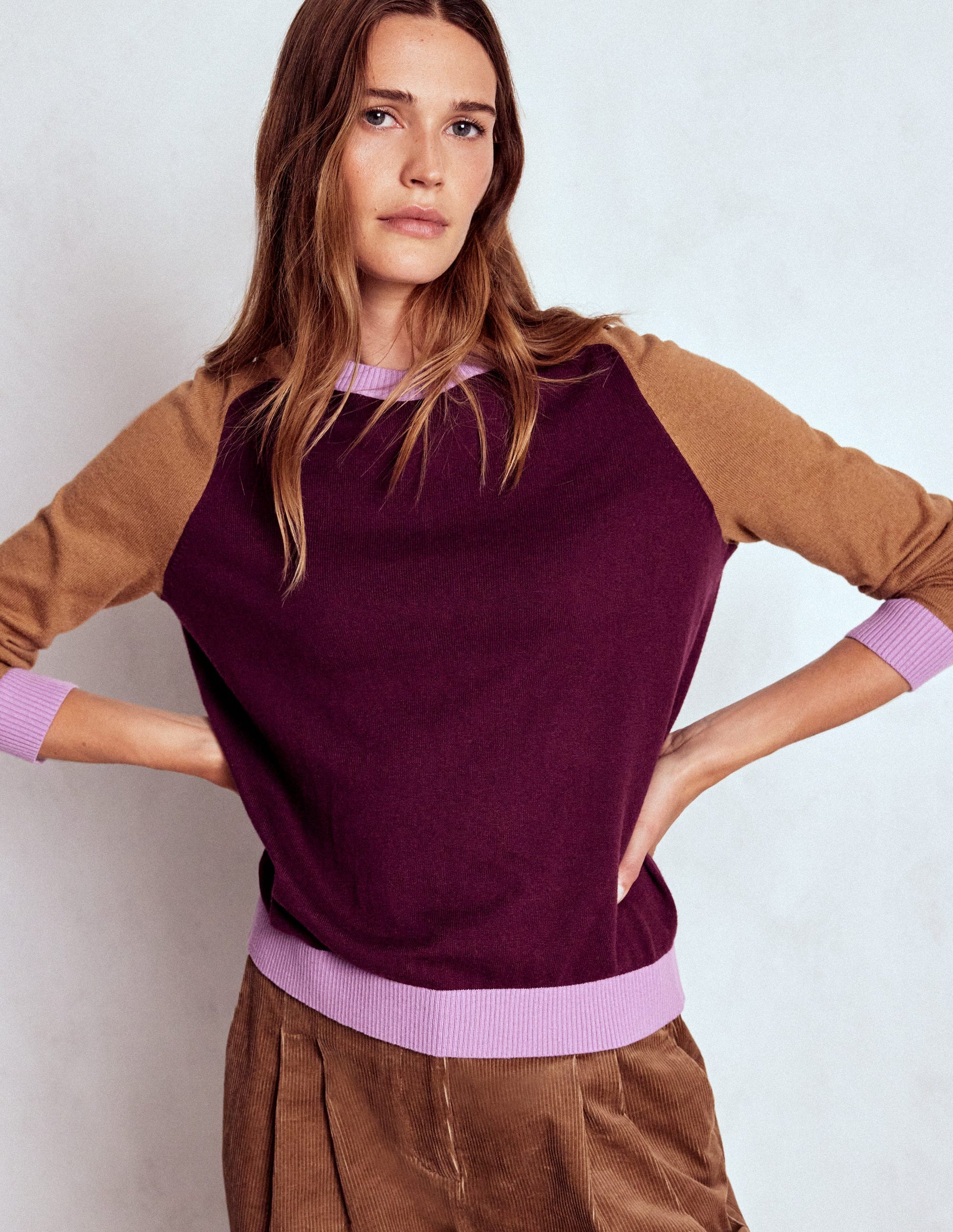 Meg Saddle Sleeve Sweater-Plum Jam,  Colour Block-5