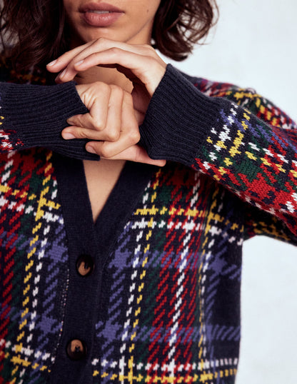 Quinn Boyfriend Cardigan-Navy, Green and Red Check-3