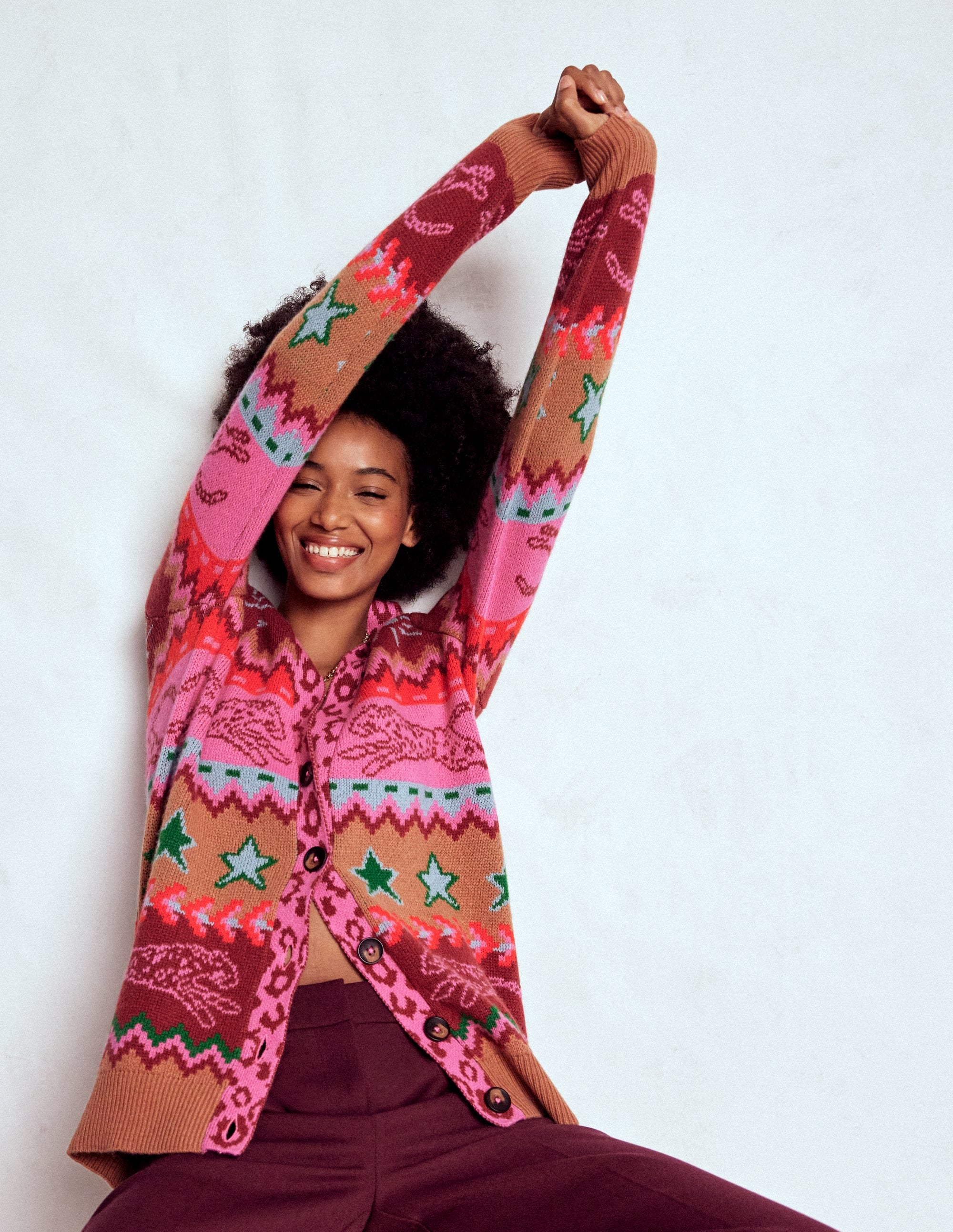 Quinn Boyfriend Cardigan-Camel, Cheetahs | Boden USA