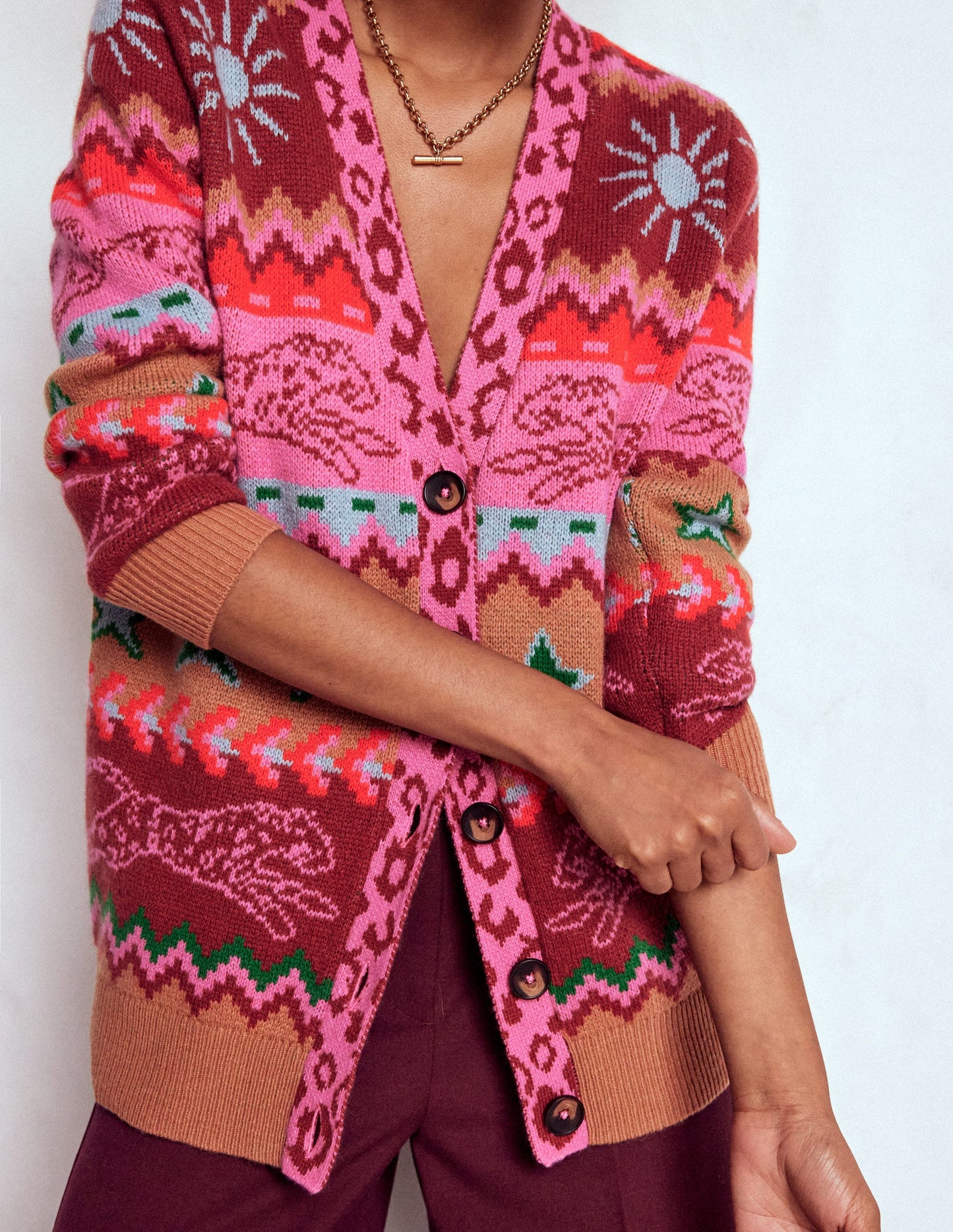 Quinn Boyfriend Cardigan-Camel, Cheetahs