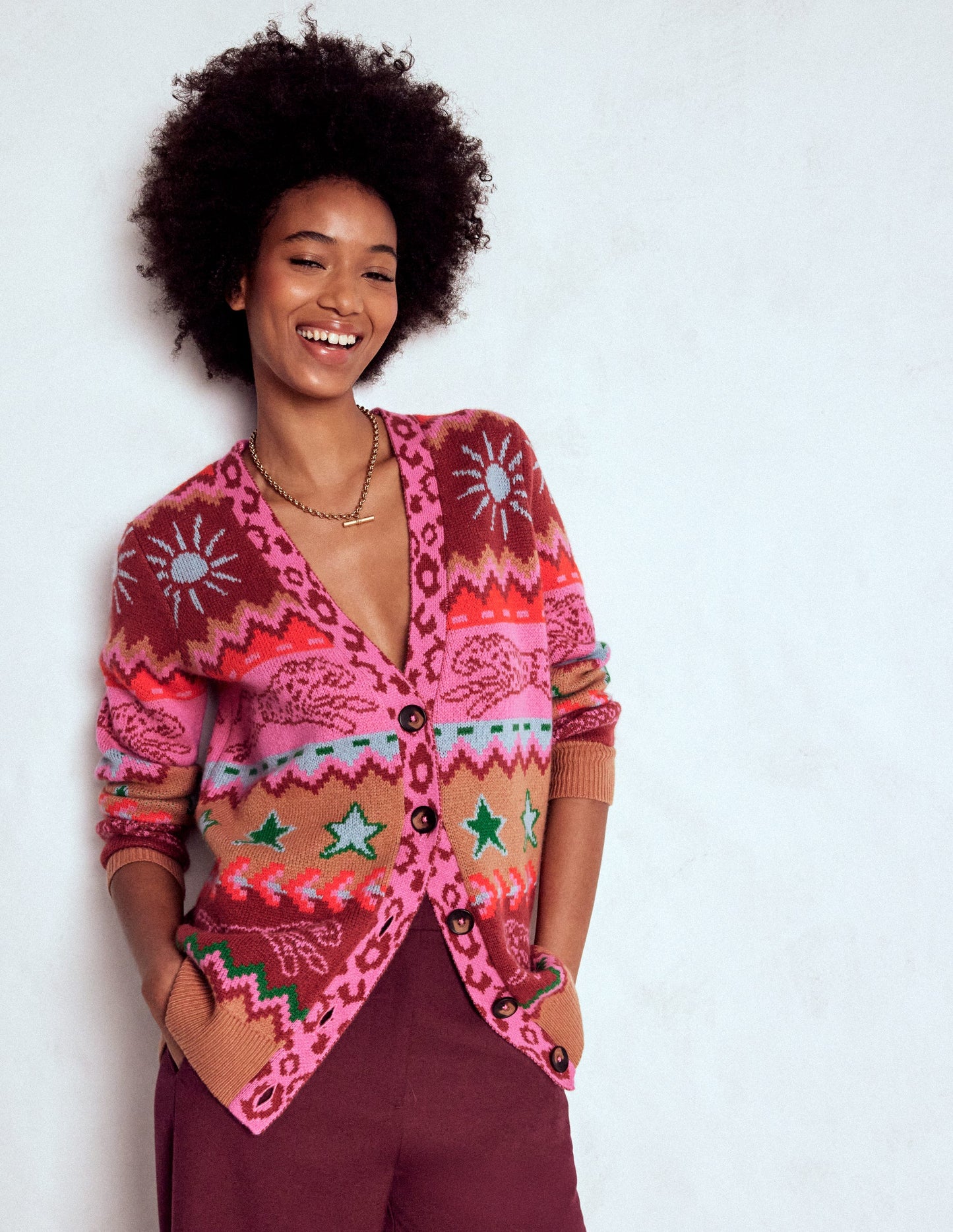 Quinn Boyfriend Cardigan-Camel, Cheetahs