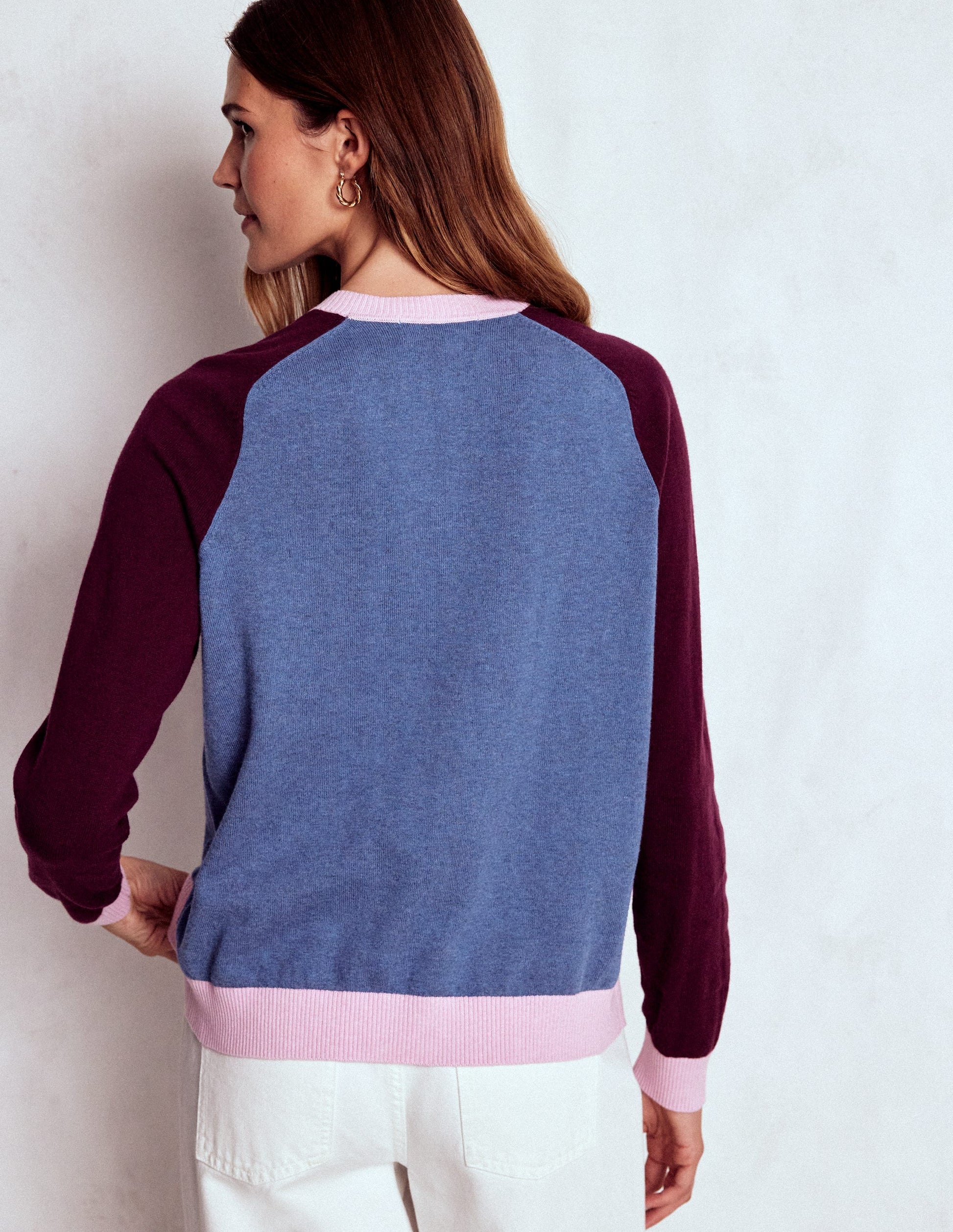 Meg Raglan Sleeve Cardigan-Harbour Blue, Colour Block-3