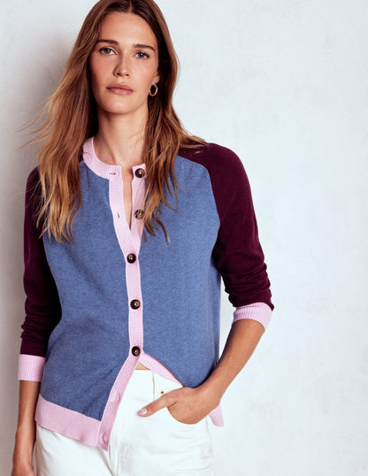 Meg Raglan Sleeve Cardigan-Harbour Blue, Colour Block-4