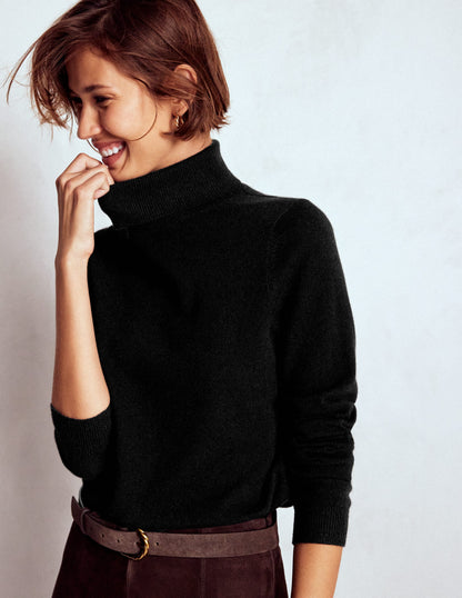 Eva Cashmere Roll Neck Sweater-Black-1