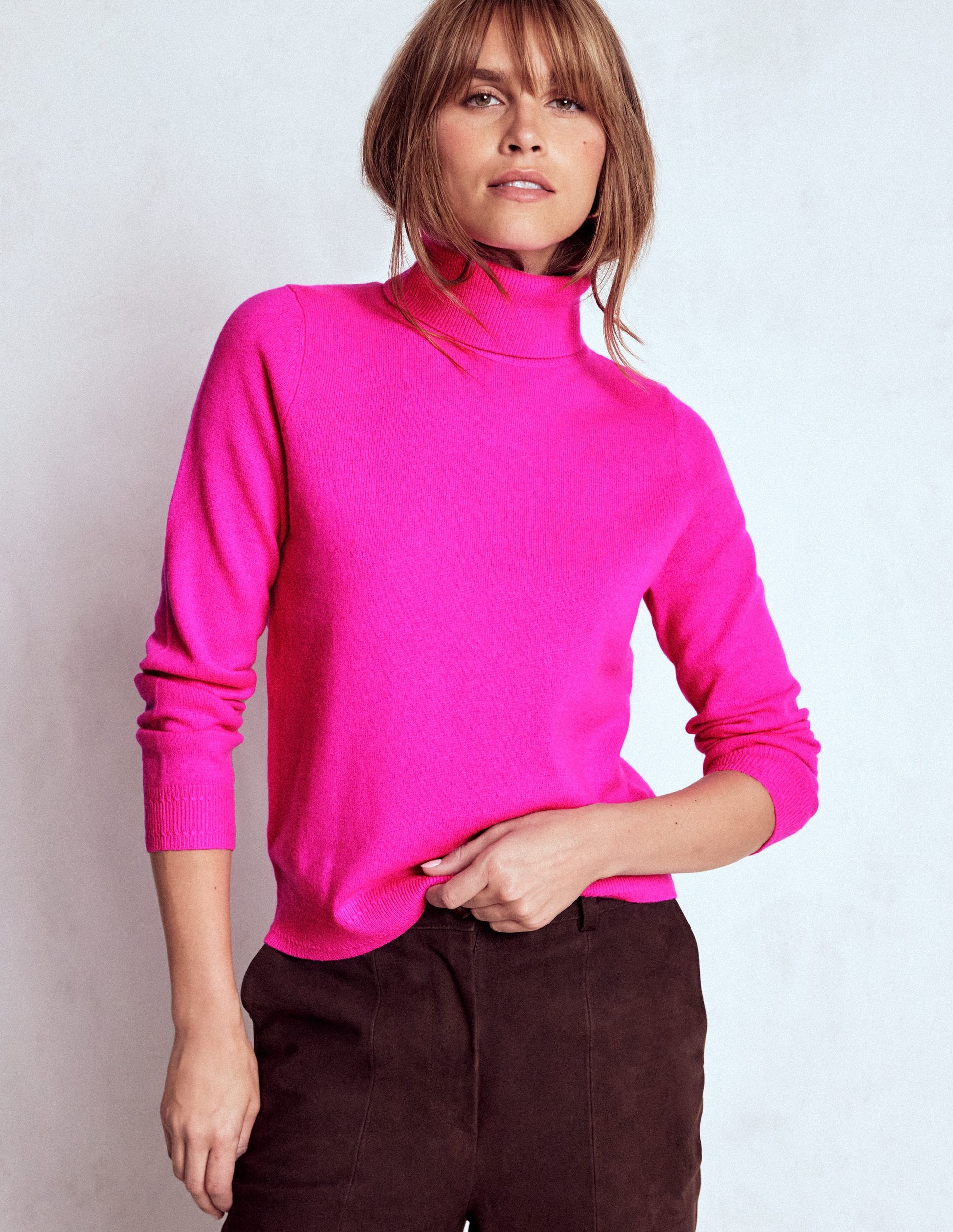 Eva Cashmere Roll Neck Sweater-Pop Pansy-2