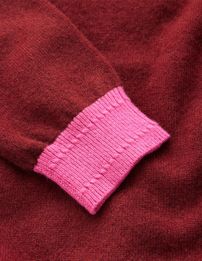 Eva Cashmere Roll Neck Sweater-Chestnut, Colour Block-8