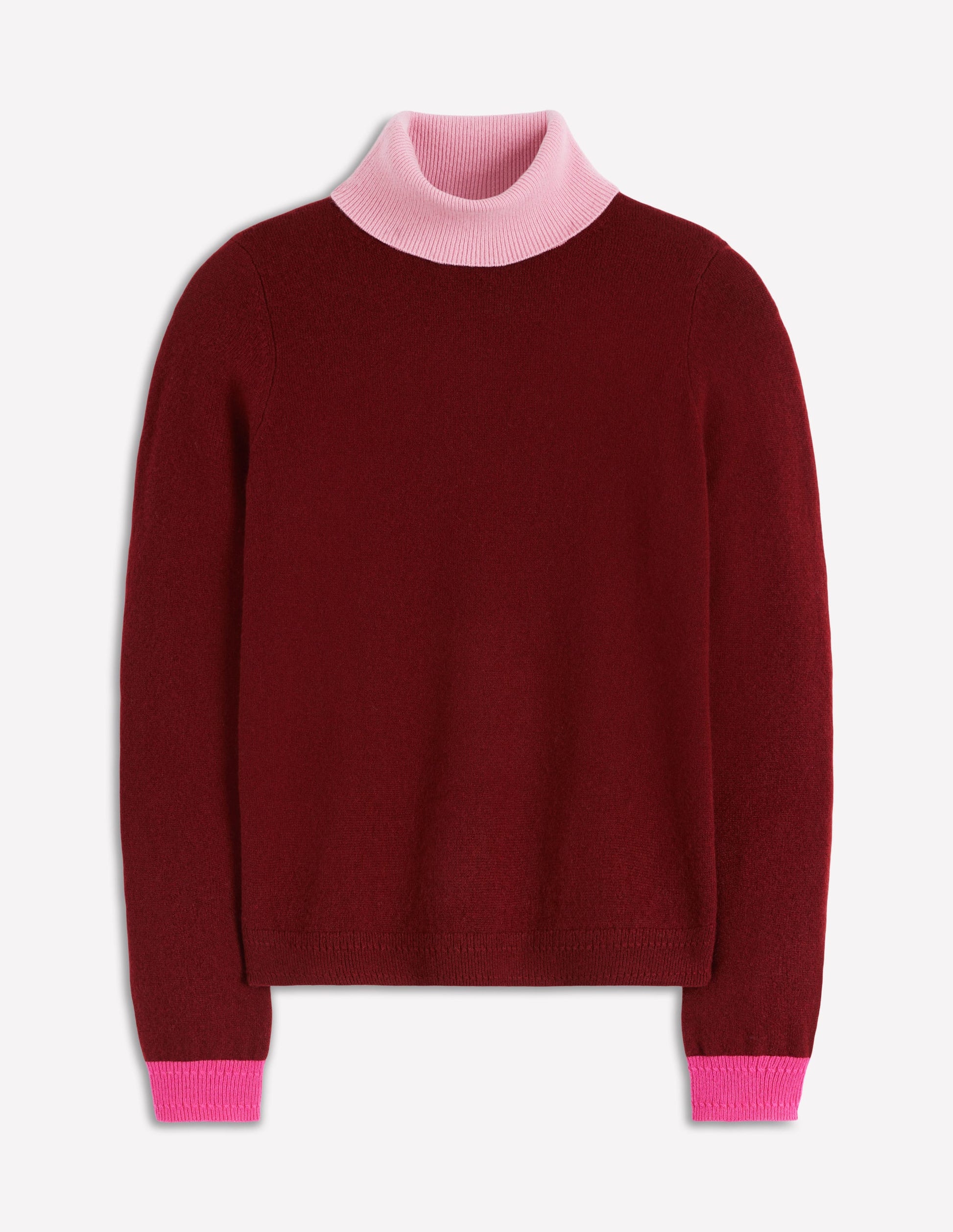 Eva Cashmere Roll Neck Sweater-Chestnut, Colour Block-7