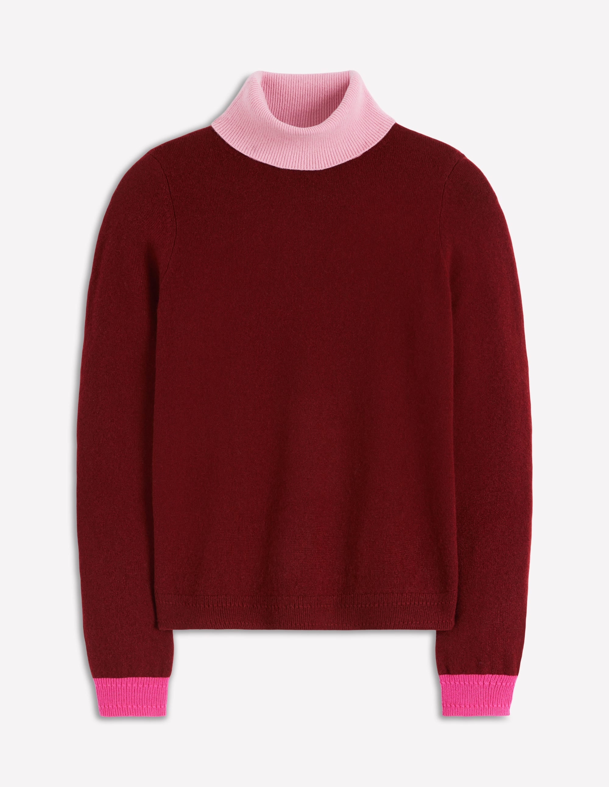 Eva Cashmere Roll Neck Sweater-Chestnut, Colour Block - Image 7