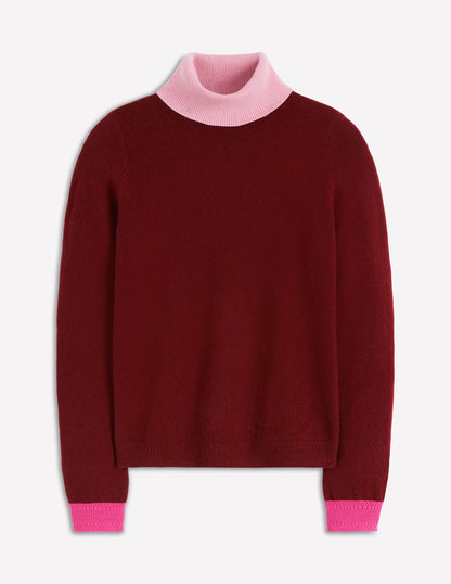 Eva Cashmere Roll Neck Sweater-Chestnut, Colour Block-7