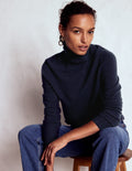 Eva Cashmere Roll Neck Sweater-Navy