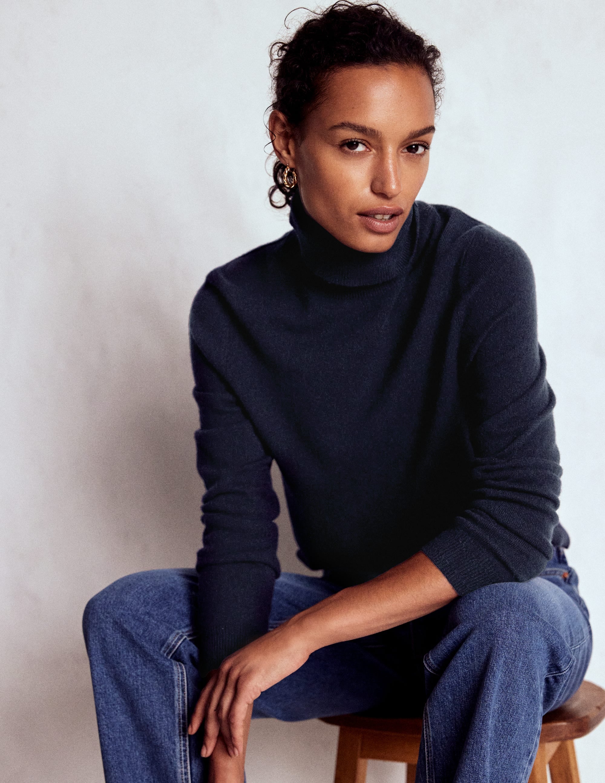 Eva Cashmere Roll Neck Sweater-Navy - Image 1