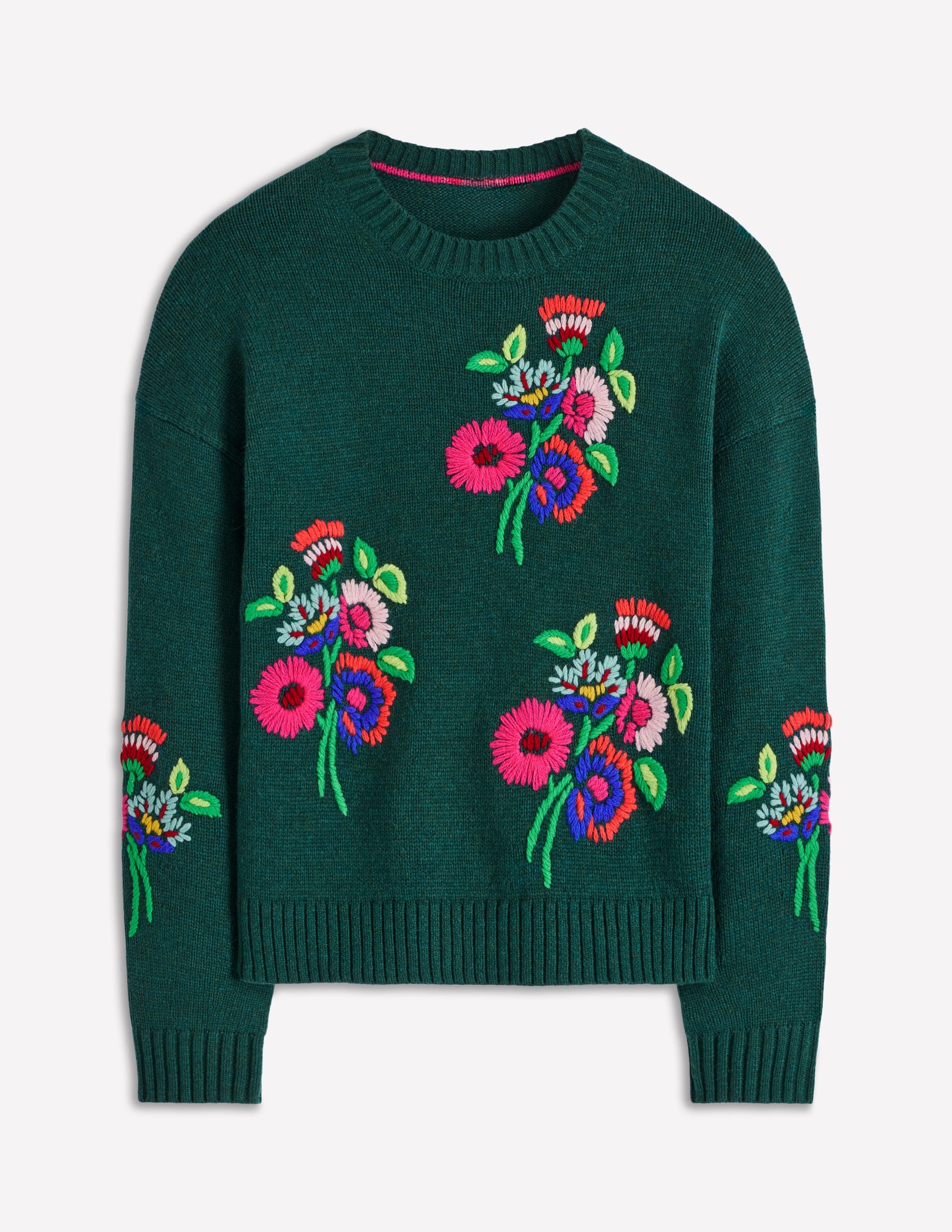 Natalie Embroidered Sweater-Emerald Night Bouquet | Boden USA Natalie Embroidered Sweater-Emerald Night Bouquet | Boden USA