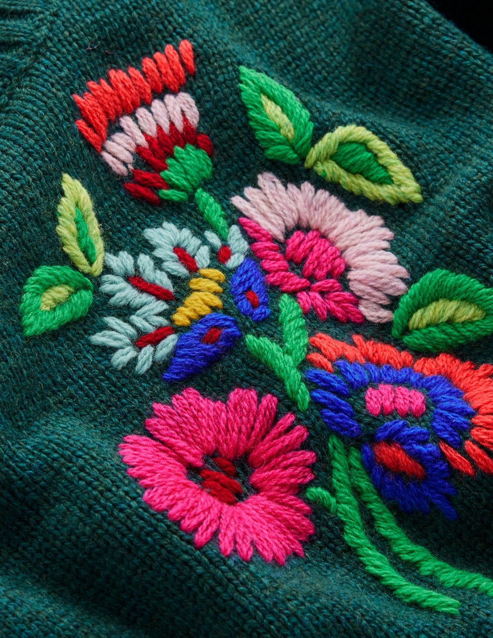 Natalie Embroidered Sweater-Emerald Night Bouquet