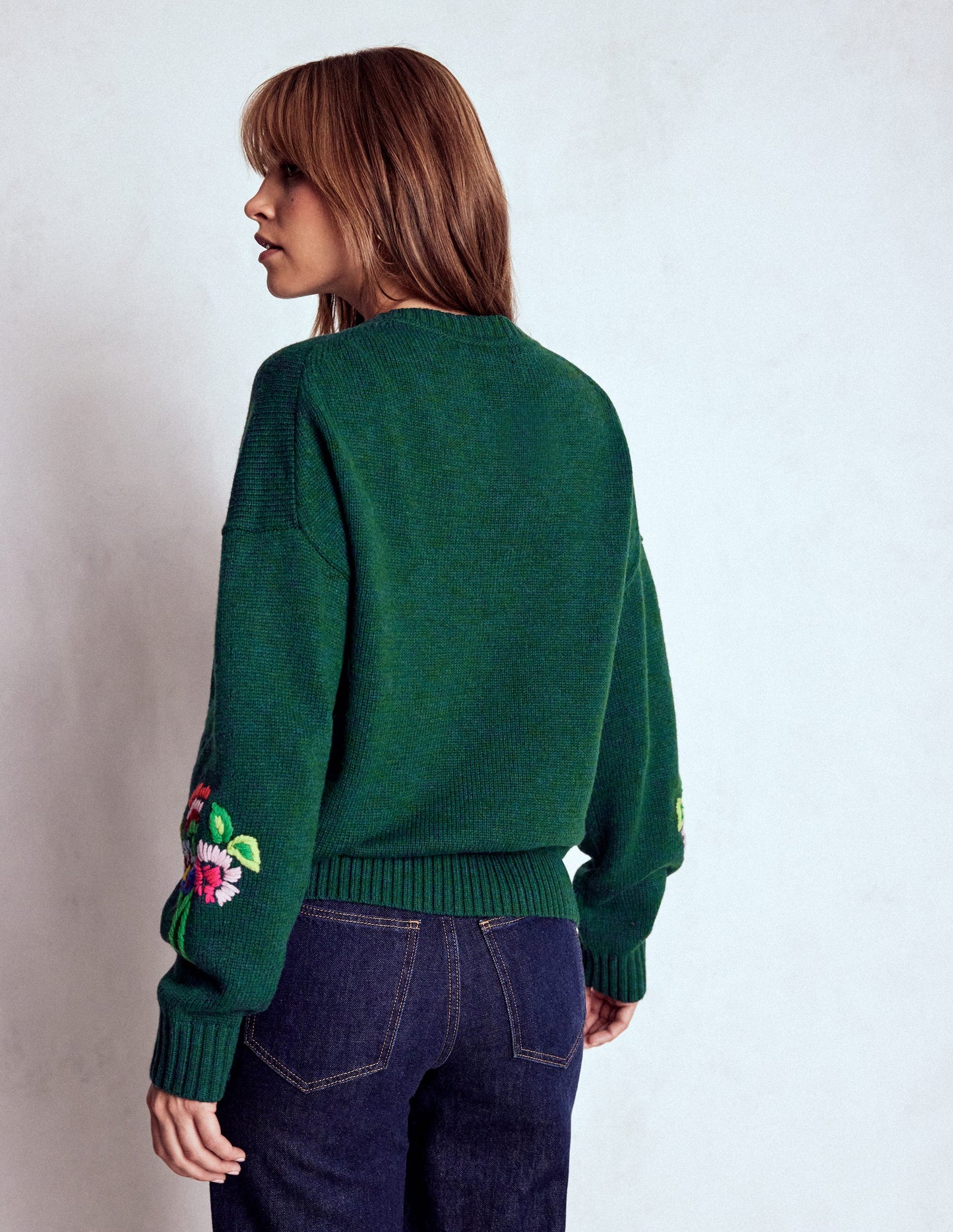 Natalie Embroidered Sweater-Emerald Night Bouquet