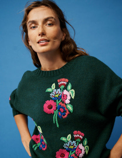 Natalie Embroidered Sweater-Emerald Night Bouquet-7