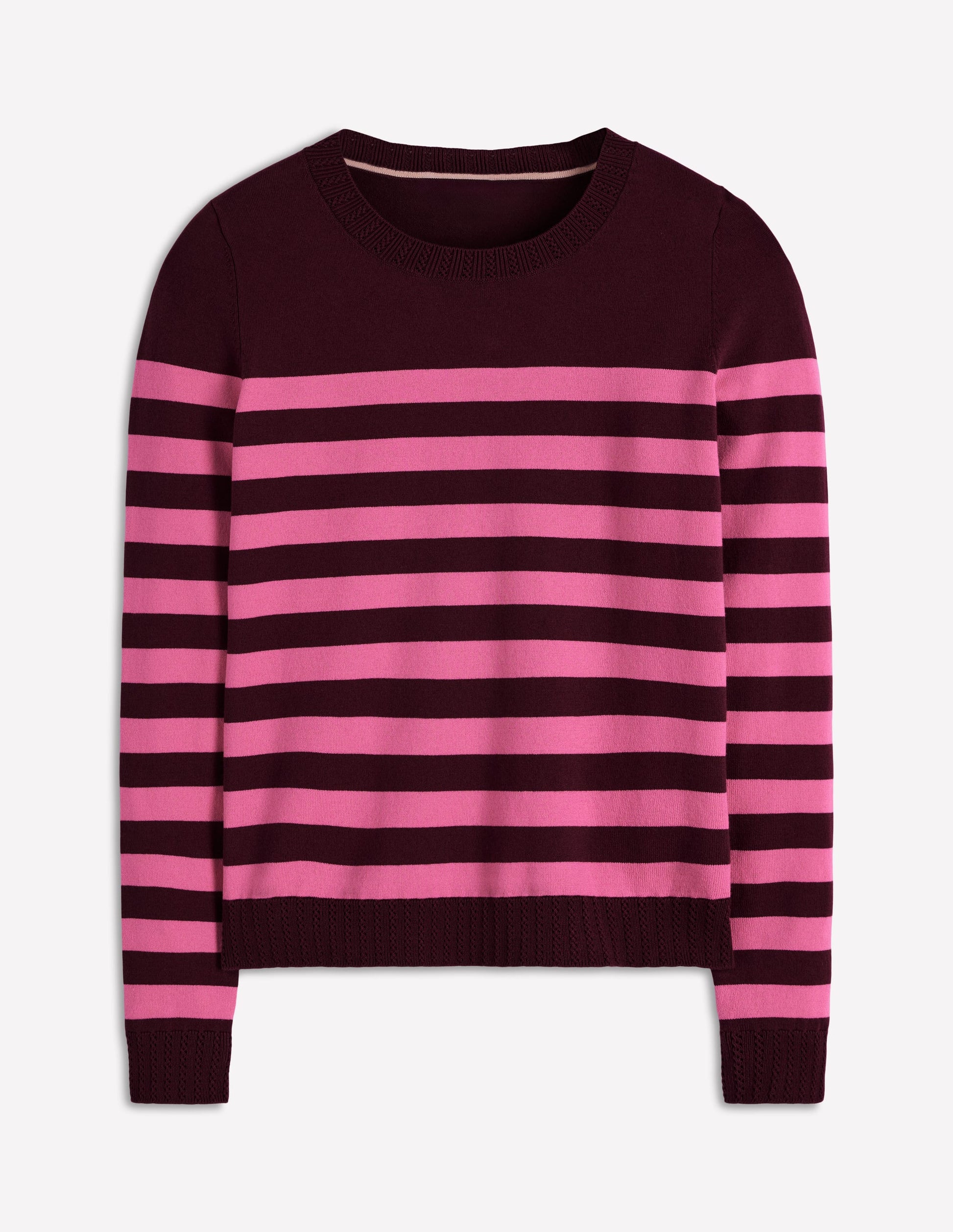 Emilia Cotton Crew Sweater-Chestnut/Pink Stripe-5