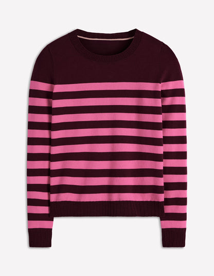 Emilia Cotton Crew Sweater-Chestnut/Pink Stripe-5