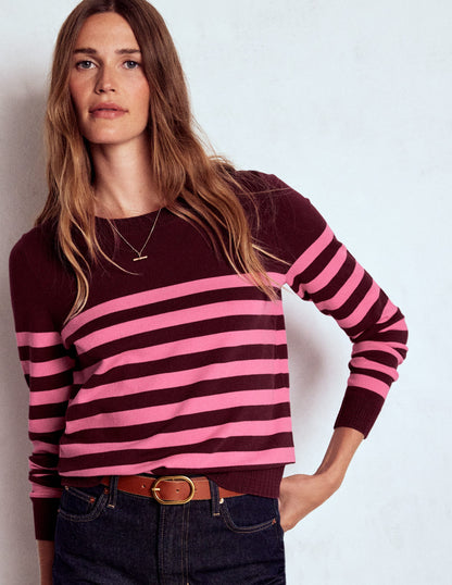 Emilia Cotton Crew Sweater-Chestnut/Pink Stripe-4