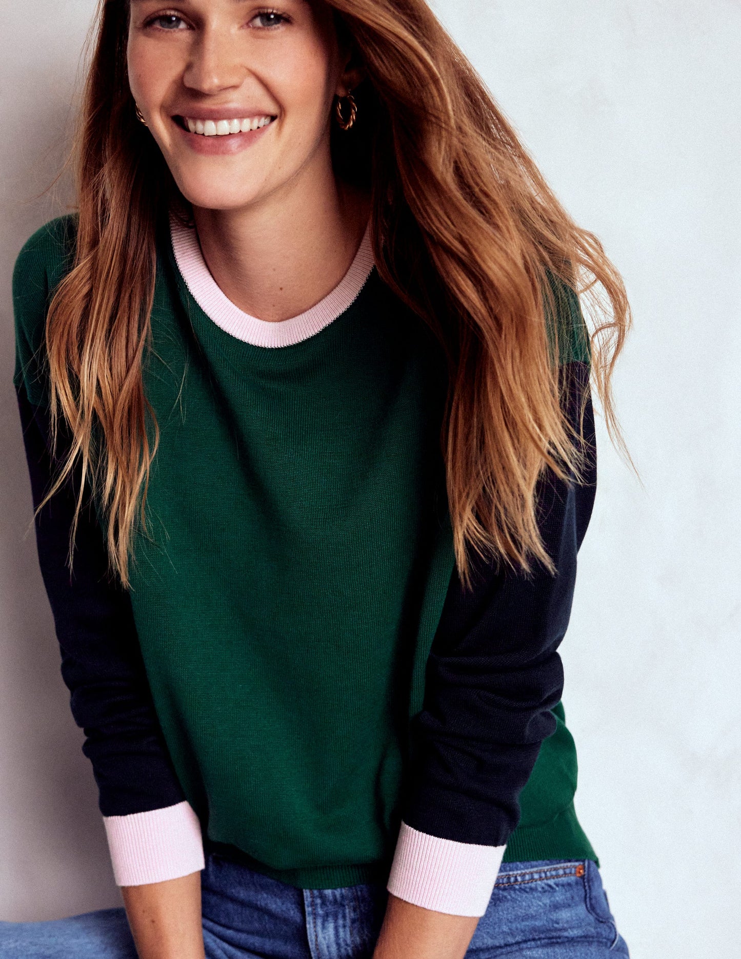 Lara Relaxed Cotton Jumper-Emerald Night, Navy