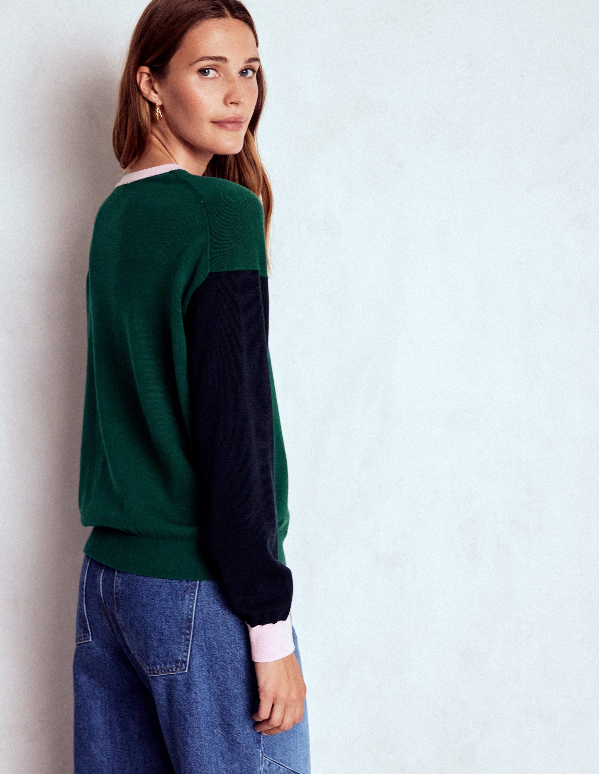 Lara Relaxed Cotton Jumper-Emerald Night, Navy-3