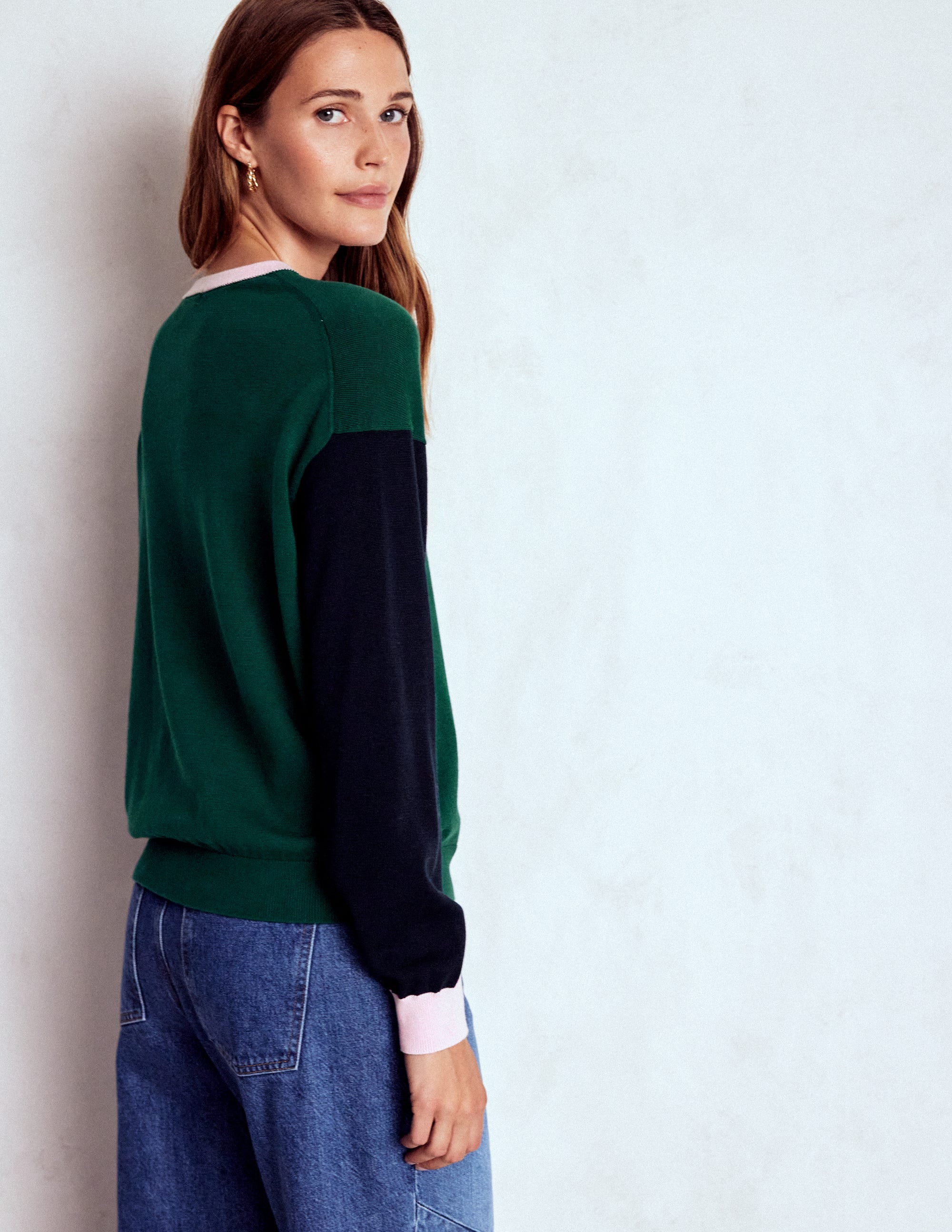 Lara Relaxed Cotton Jumper-Emerald Night, Navy - Image 3