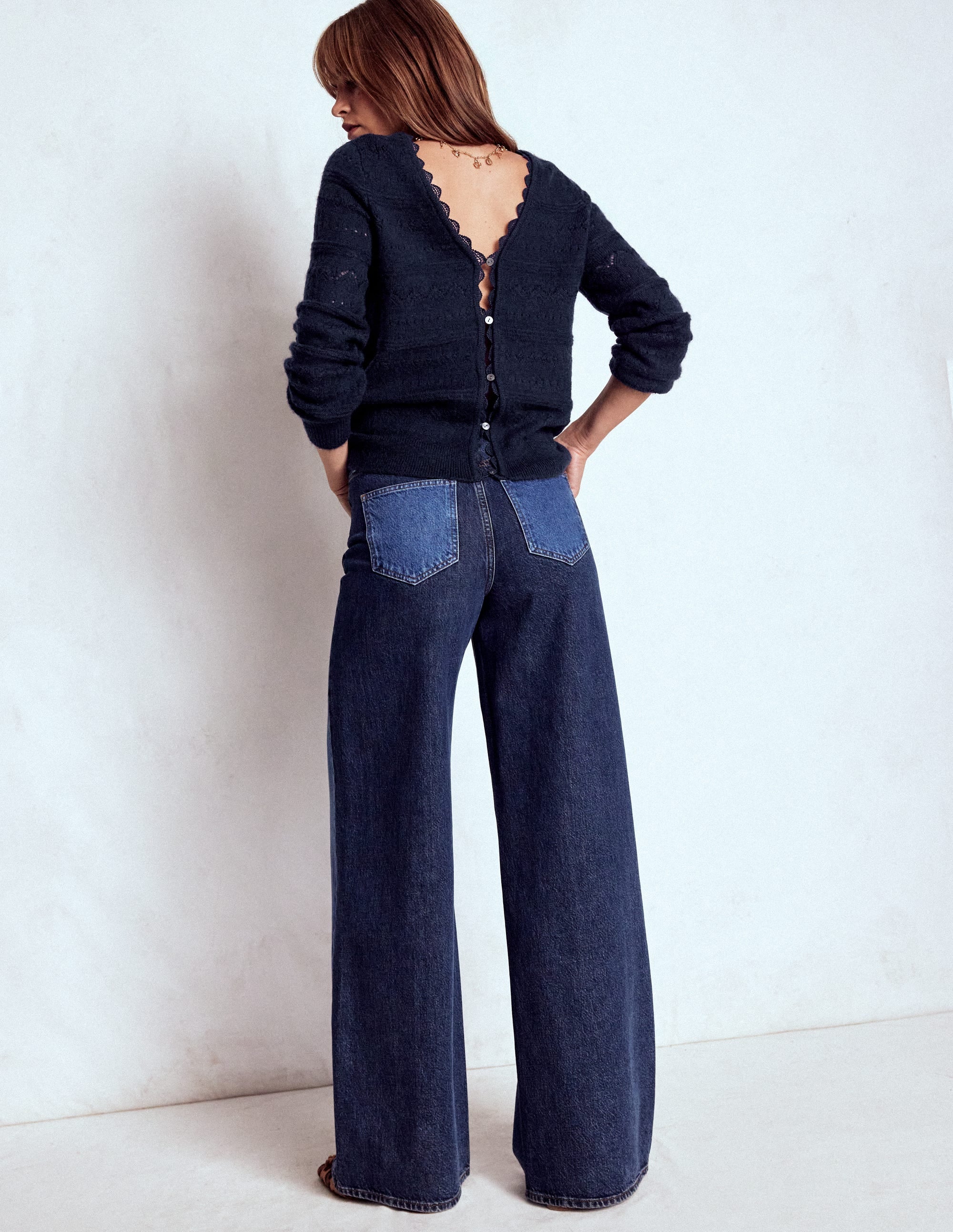 Leticia Lace Trim Sweater-Navy - Image 1