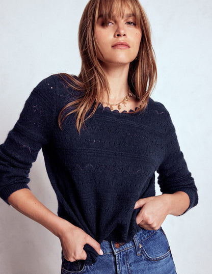 Leticia Lace Trim Sweater-Navy-3