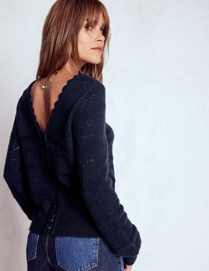 Leticia Lace Trim Sweater-Navy-4