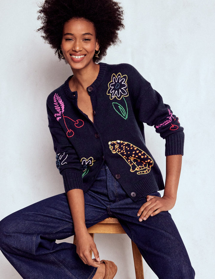 Natalie Embroidered Cardigan-Navy Embroidery