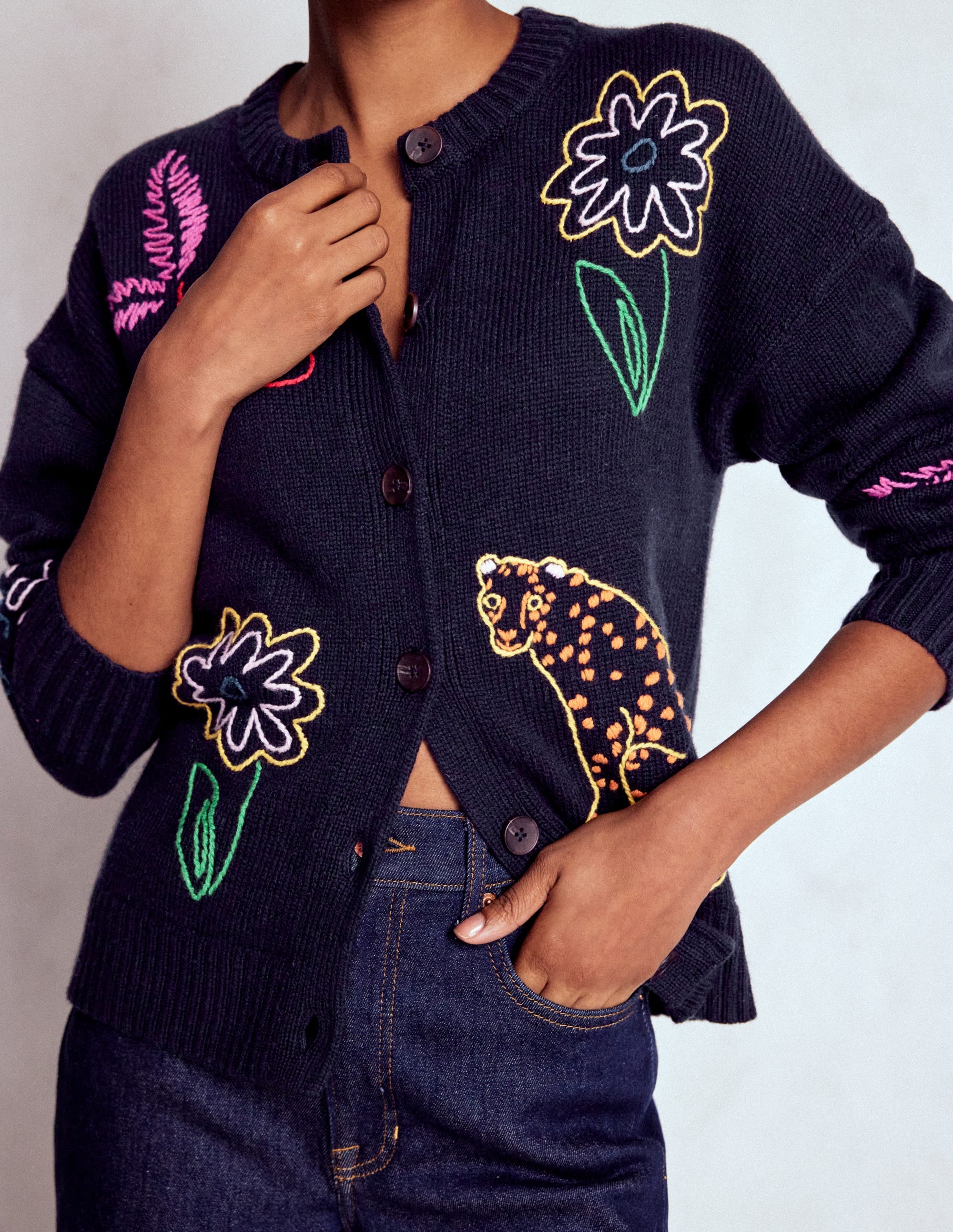 Natalie Embroidered Cardigan-Navy Embroidery | Boden USA