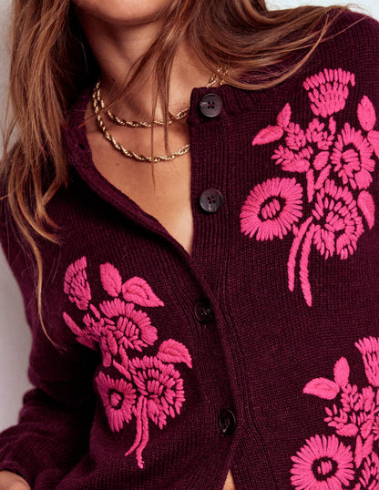 Natalie Embroidered Cardigan-Dark Cherry Bouquet-2