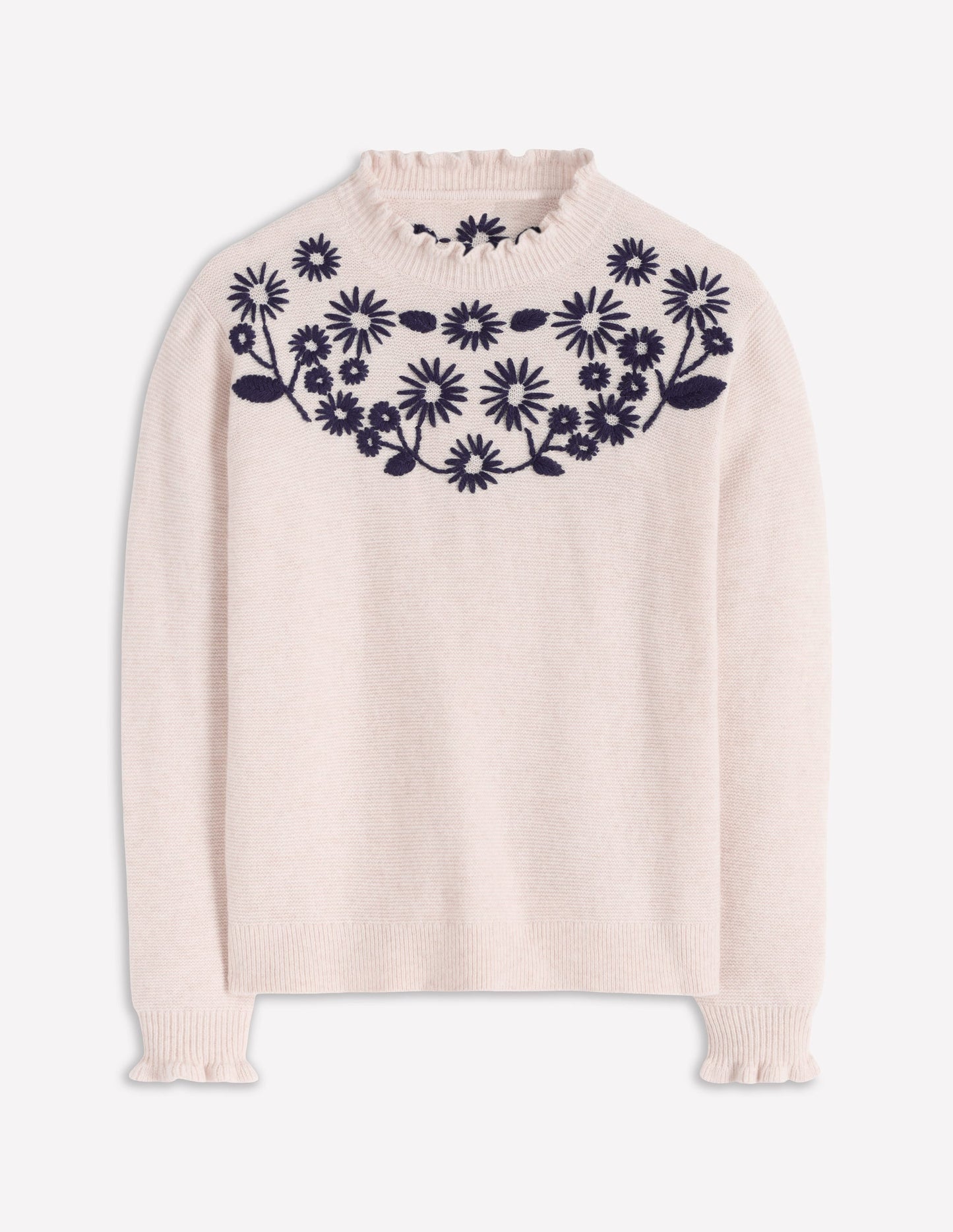 Embroidered Frill Sweater-Warm Ivory