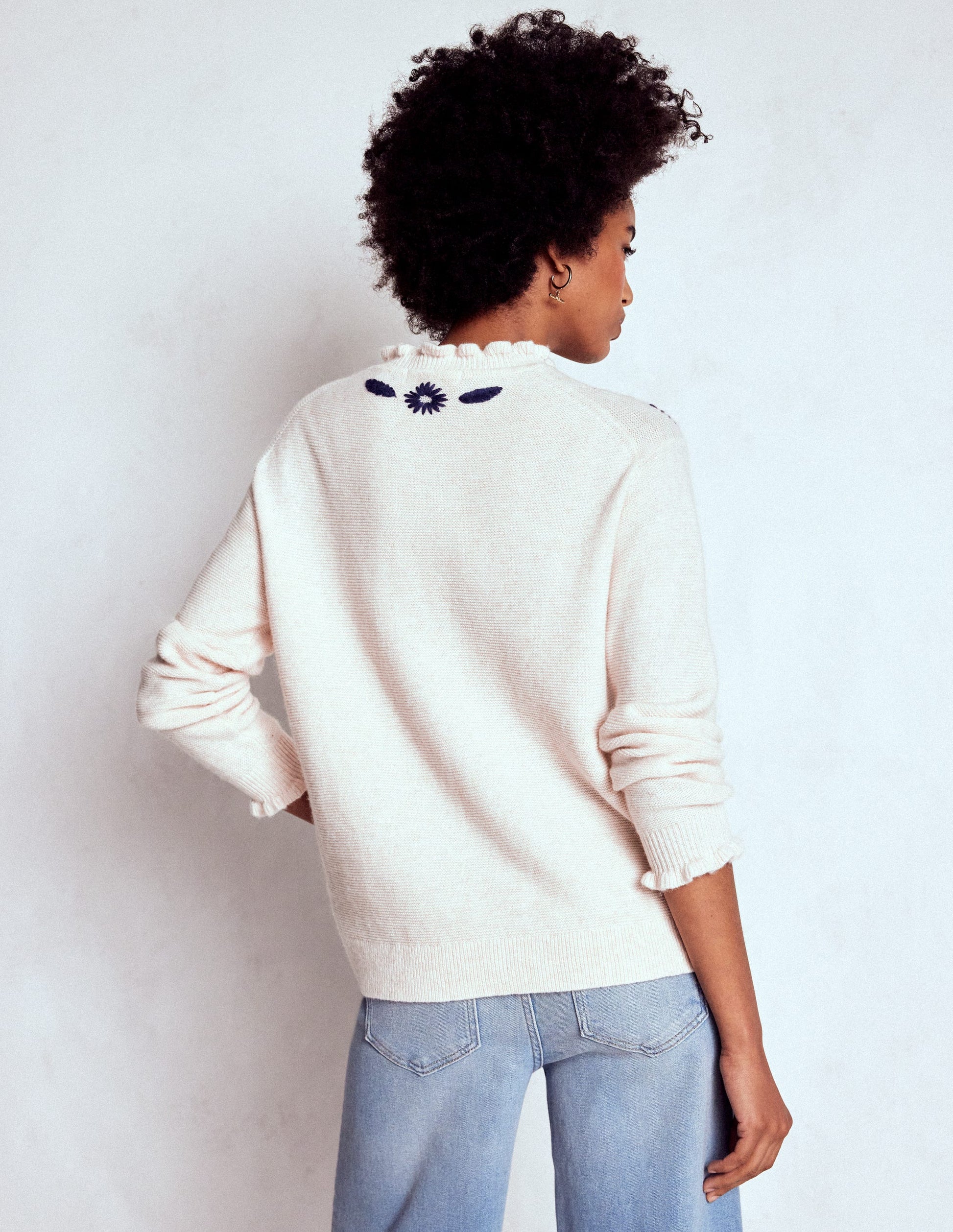 Embroidered Frill Sweater-Warm Ivory-2