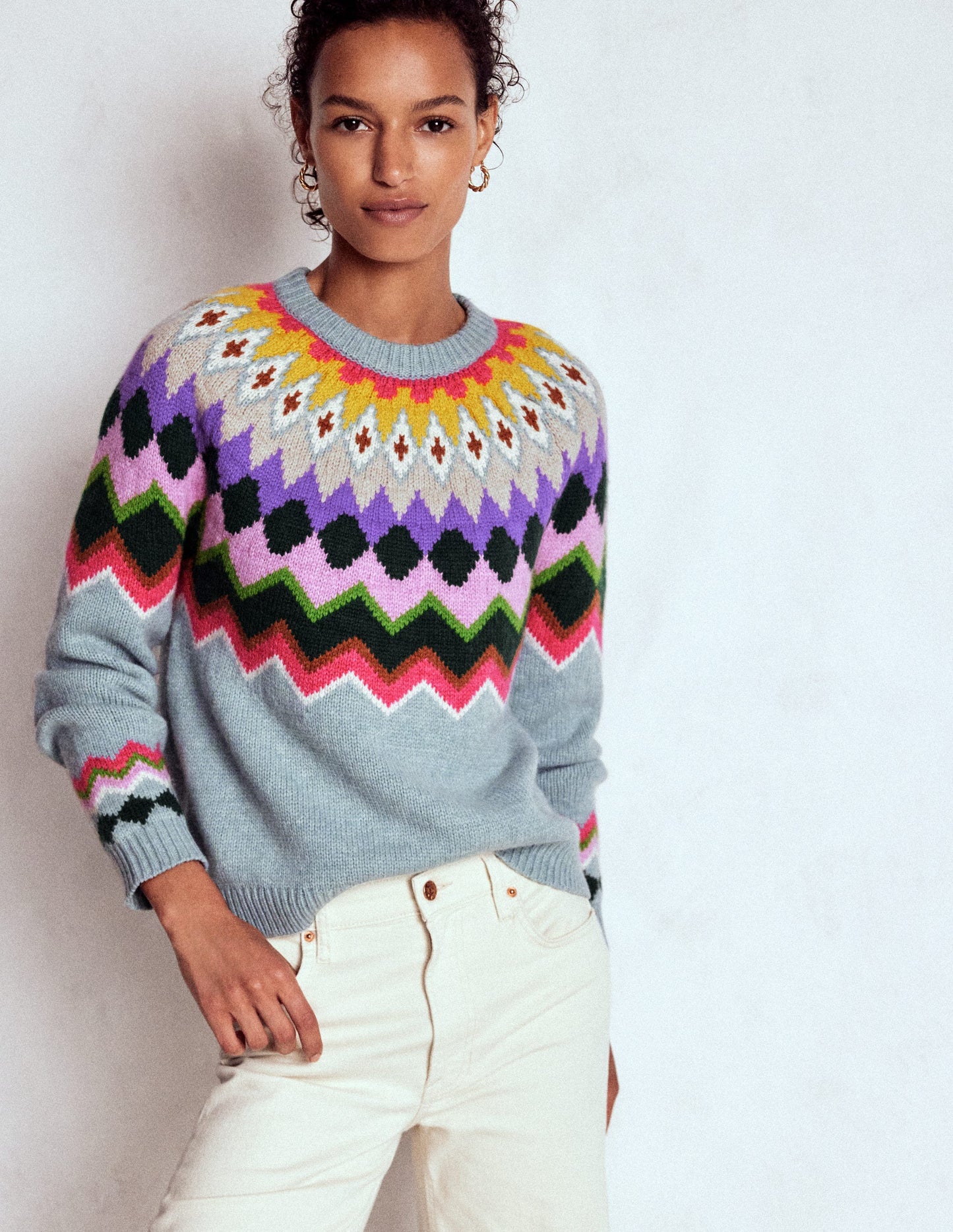 Eleanor Fair Isle Sweater-Tourmaline Blue Melange