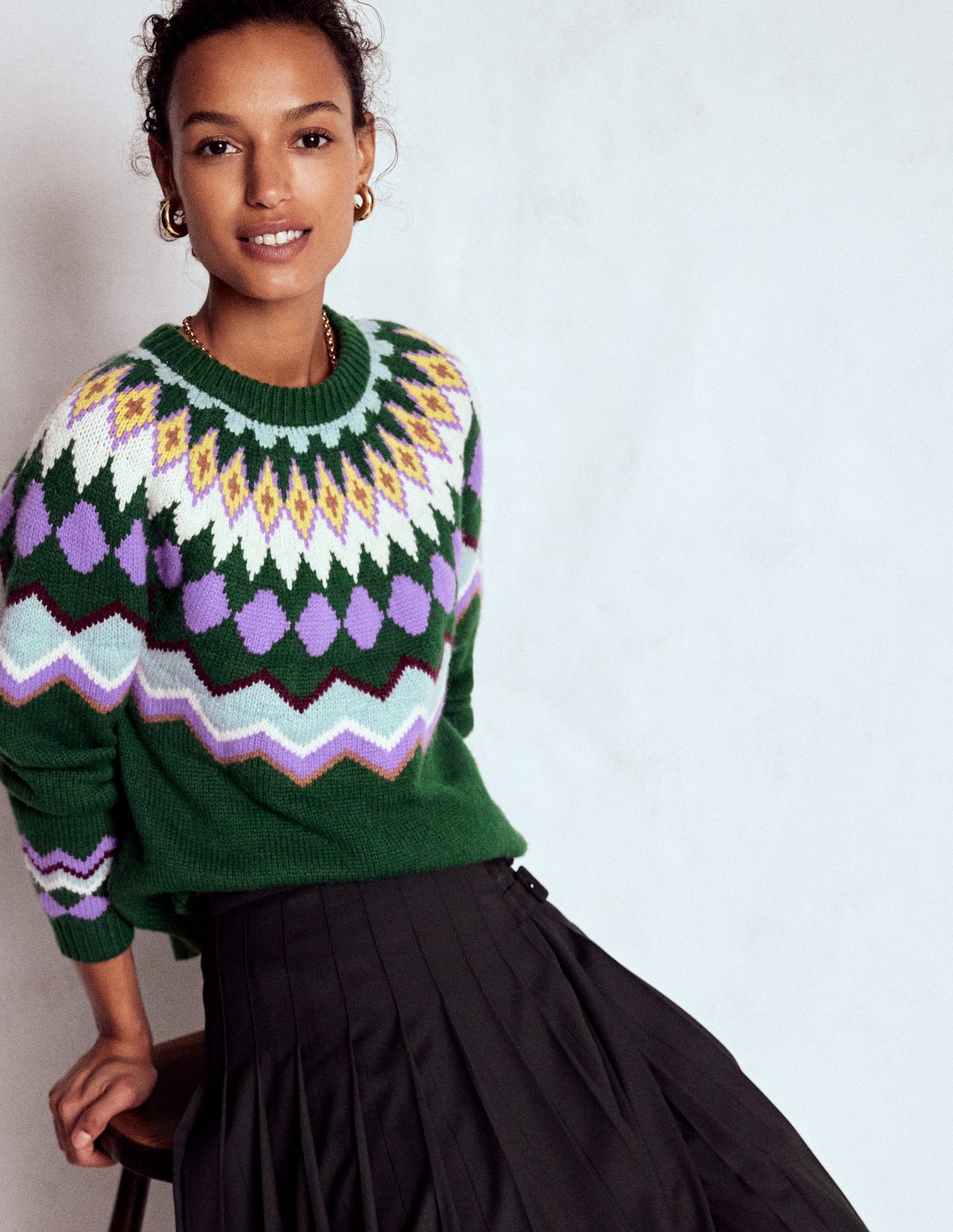Eleanor Fair Isle Sweater-Promenade Green Melange