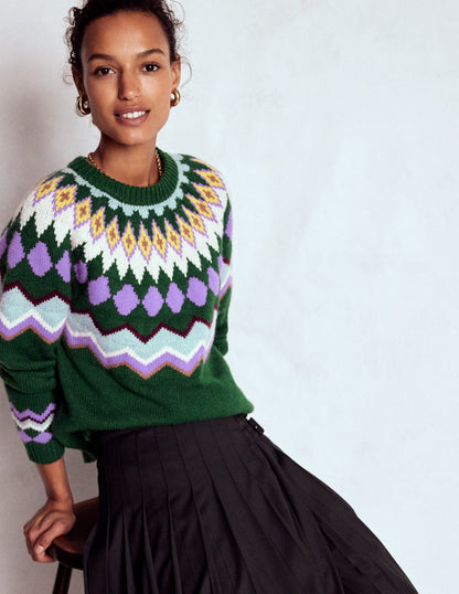 Eleanor Fair Isle Sweater-Promenade Green Melange-1