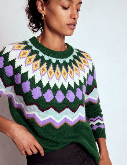 Eleanor Fair Isle Sweater-Promenade Green Melange-2