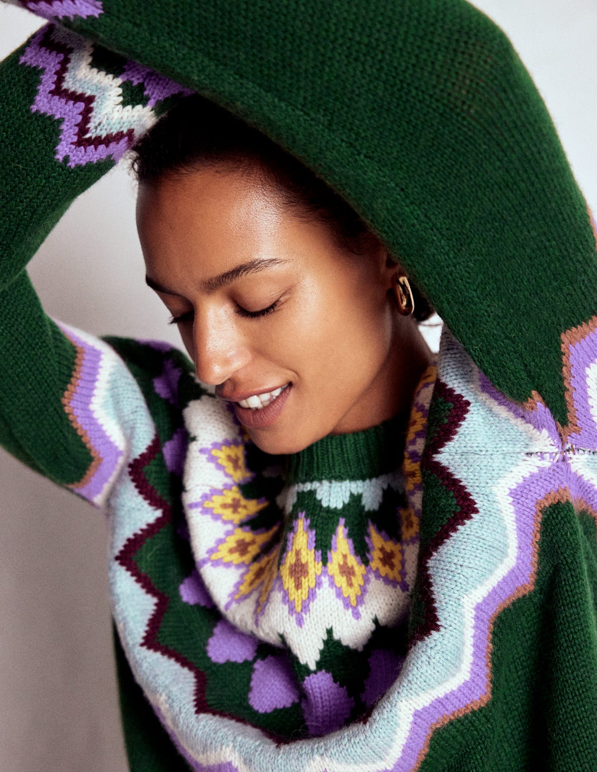 Eleanor Fair Isle Sweater-Promenade Green Melange-4