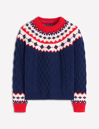 Eleanor Fair Isle Sweater-Navy Cable-6