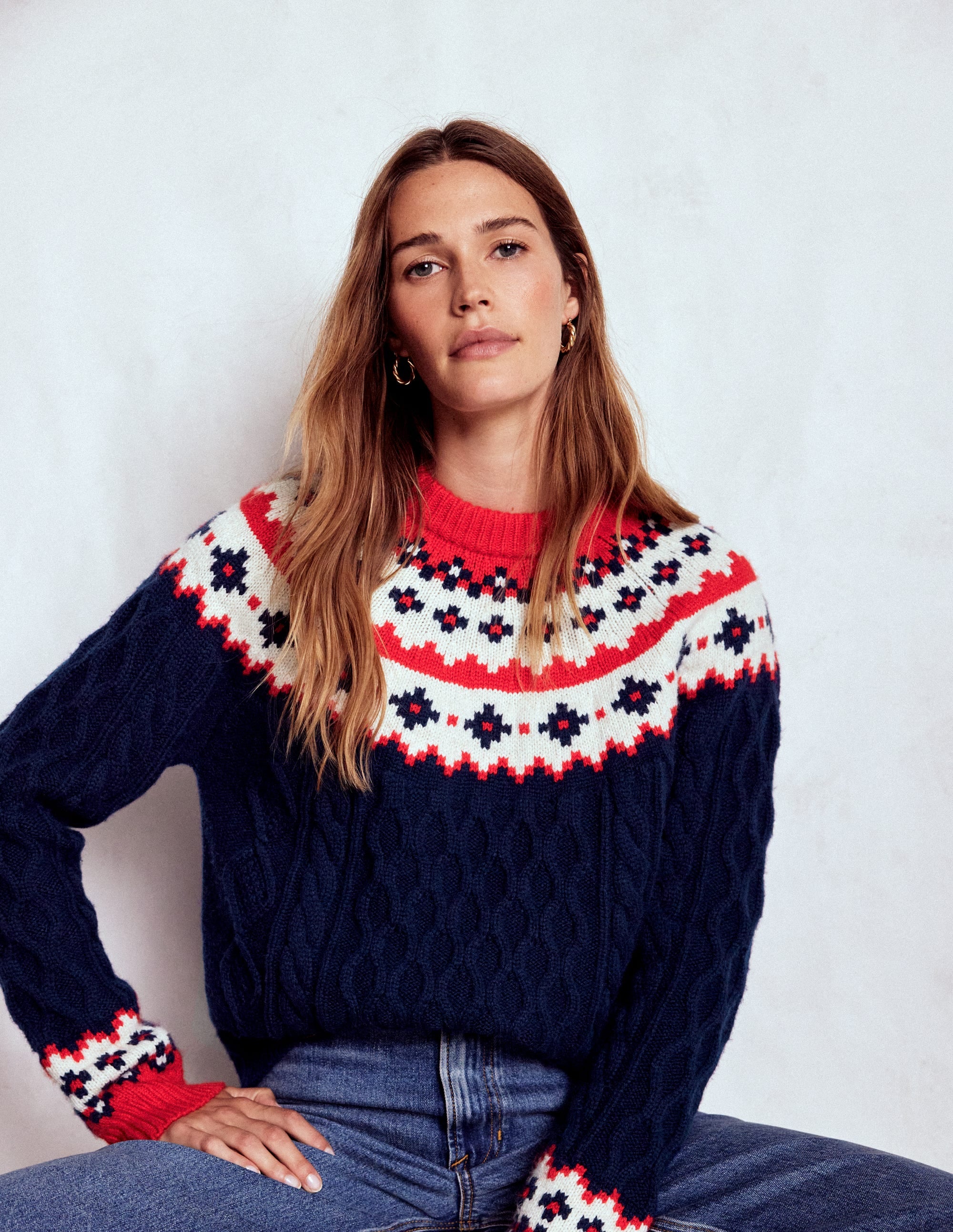 Eleanor Fair Isle Sweater-Navy Cable - Image 1