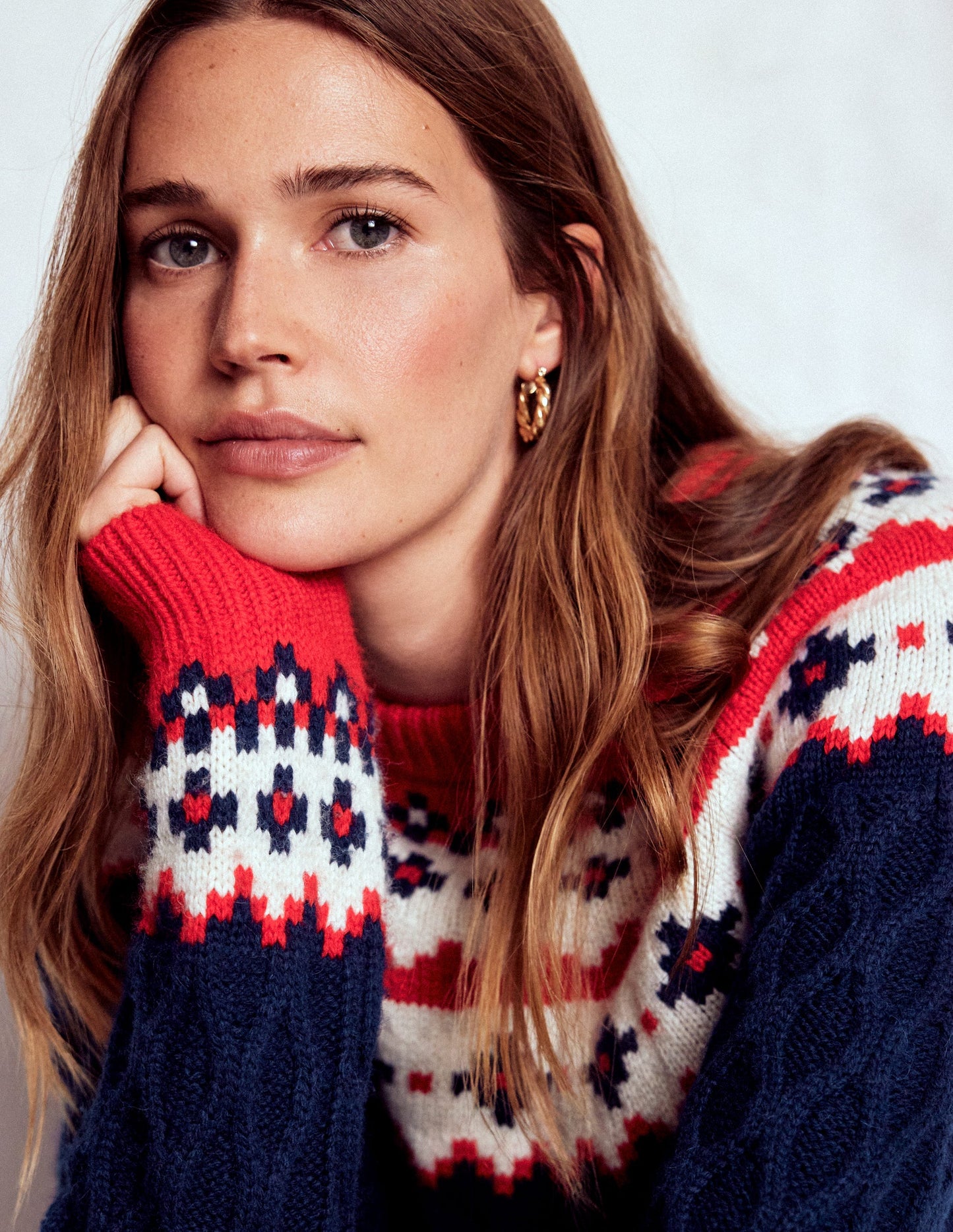 Eleanor Fair Isle Sweater-Navy Cable